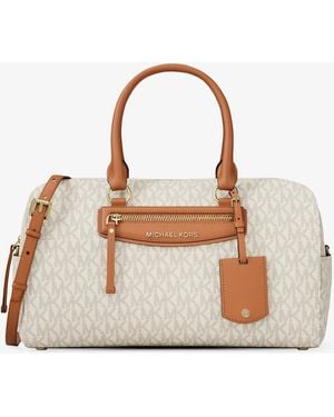 MICHAEL Michael Kors Mk Jet Set Travel Medium Signature Logo Duffel Crossbody Bag - Natural