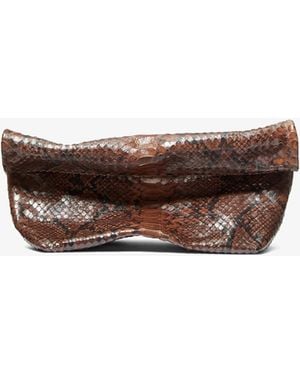 Michael Kors Maggie Snake Embossed Leather Lunch Bag Clutch - Brown
