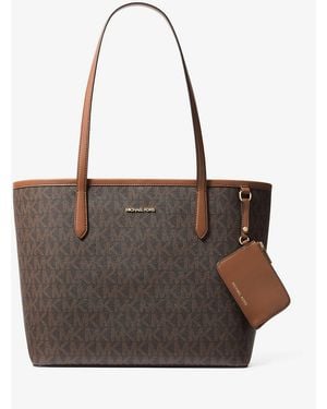 Michael Kors Outlet Mk Jet Set Large Signature Logo Tote Bag - Brown