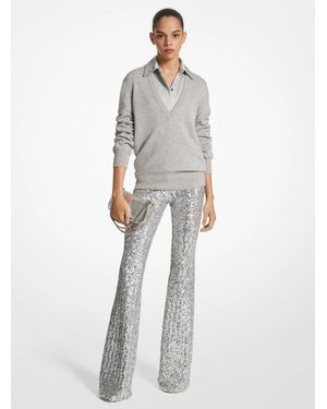 Michael Kors Mk Sequined Stretch Tulle Flared Pants - White