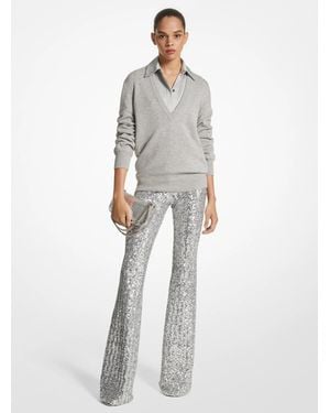 Michael Kors Mk Sequined Stretch Tulle Flared Trousers - White