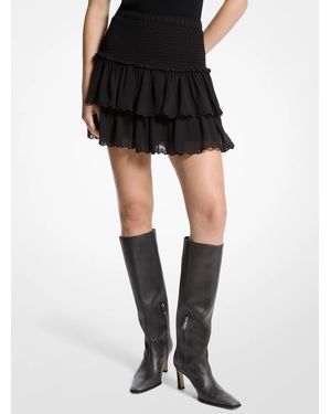 MICHAEL Michael Kors Mk Smocked Georgette Ruffled Skirt - Black