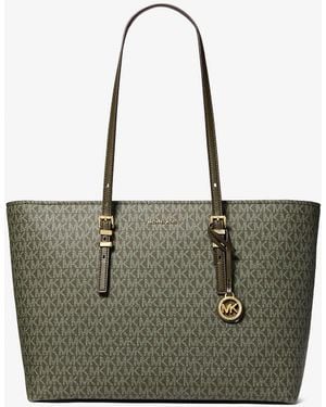 MICHAEL Michael Kors Mk Quinn Large Signature Logo And Leather Tote Bag - Green