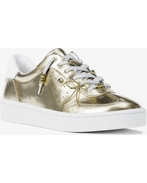 MICHAEL Michael Kors Mk Scotty Embellished Metallic Leather Trainers - White