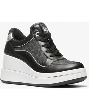 MICHAEL Michael Kors Mk Emmy Signature Logo And Leather Wedge Trainer - White