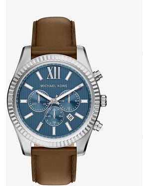 Michael Kors Oversized Lexington-Tone And Leather Watch - Blue