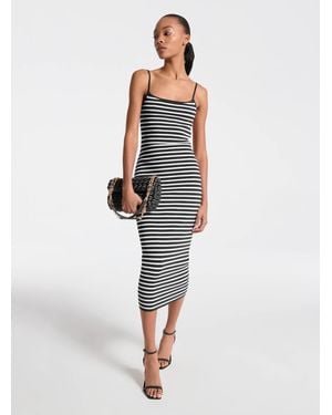 MICHAEL Michael Kors Mk Striped Stretch Viscose Blend Midi Dress - White