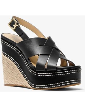 MICHAEL Michael Kors Mk Nora Leather Wedge Sandal - Black
