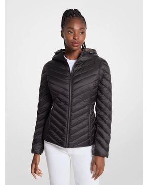 Michael Kors Chevron Logo Print Quilted Nylon Reversible Jacket - Black