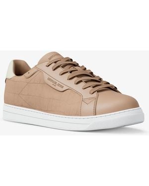 Michael Kors Mk Keating Crocodile Embossed Suede And Leather Trainers - Natural