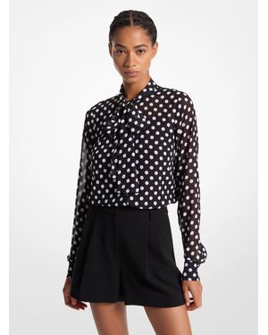 MICHAEL Michael Kors Polka Dot Georgette Tie-Neck Blouse - Black