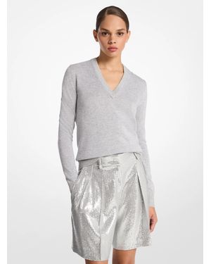 Michael Kors Metallic Viscose Blend V-Neck Jumper - Grey