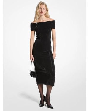 Michael Kors Mk Embellished Stretch Knit Off-The-Shoulder Dress - Black