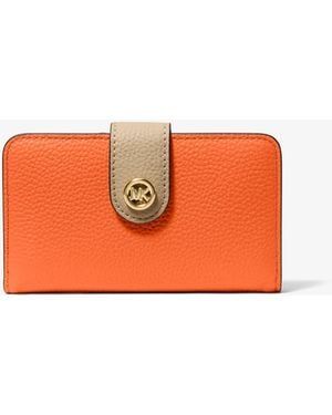 MICHAEL Michael Kors Mk Pop Charm Medium Color-Block Pebbled Leather Logo Wallet - Orange