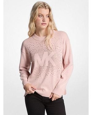 Michael Kors Embellished Logo Cotton Blend Sweater - Pink