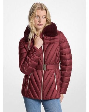 MICHAEL Michael Kors Faux Fur Trim Packable Nylon Puffer Jacket - Red