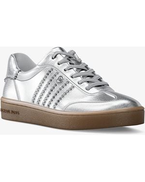 MICHAEL Michael Kors Scotty Embellished Metallic Leather Trainer - White