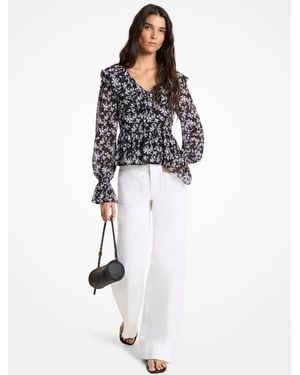 MICHAEL Michael Kors Mk Floral Print Georgette Ruffled Blouse - White