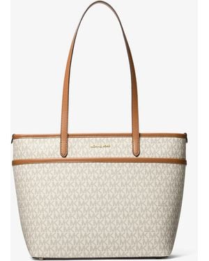 Michael Kors Marlowe Medium Signature Logo Pocket Tote Bag - Natural