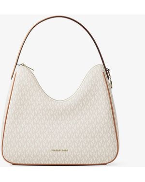 Michael Kors Outlet Mk Nayla Medium Signature Logo Shoulder Bag - Natural