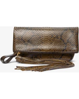 Michael Kors Lily Snake Embossed Leather Foldover Clutch - Gray