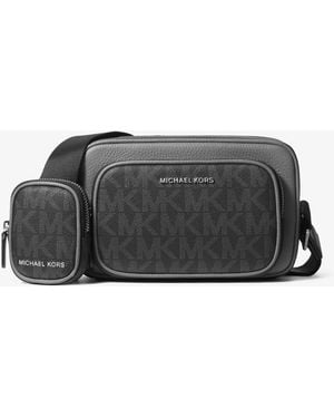 Michael Kors Mk Hudson Signature Logo And Leather Camera Bag With Pouch - Grey