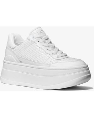 Michael Kors Mk Hayes Snake Embossed Leather Platform Trainers - White