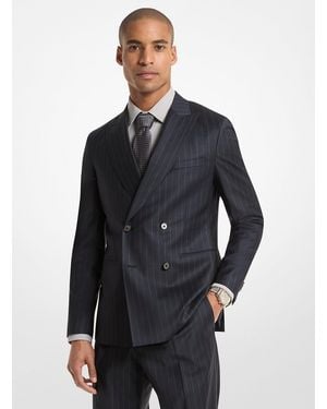 Michael Kors Mk Pinstripe Wool Blend Double-Breasted Blazer - Blue