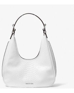 Michael Kors Nolita Small Snake Embossed Leather Hobo Shoulder Bag - White