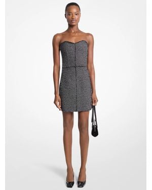 Michael Kors Michael Kors Frayed Crosshatch Tweed Sweetheart Mini Dress - White