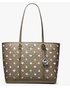 Michael Kors Jet Set Large Printed Signature Logo Tote Bag - White