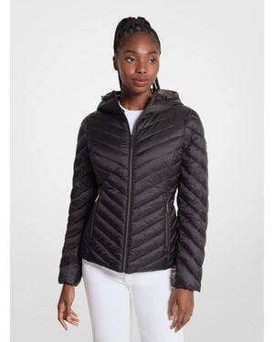 Michael Kors Chevron Logo Print Quilted Nylon Reversible Jacket - Black