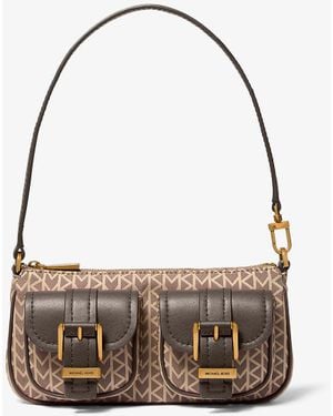 MICHAEL Michael Kors Zoe Small Mk2000 Logo Jacquard Pochette - Natural