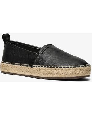 Michael Kors Mk Elias Logo Embossed Leather Espadrille - Black