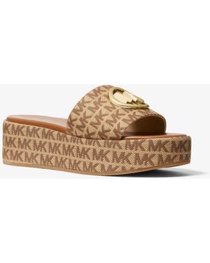 Michael Kors Sadler Logo Jacquard Wedge Sandal - Brown
