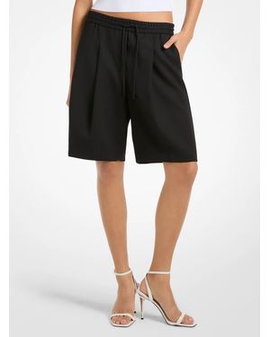 Michael Kors Stretch Wool Blend Twill Pleated Track Shorts - Black