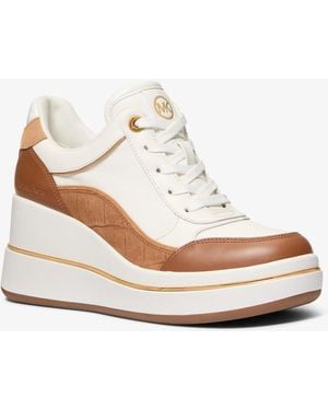 MICHAEL Michael Kors Mk Emmy Leather Wedge Trainer - White