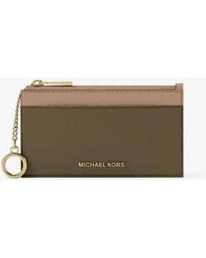 MICHAEL Michael Kors Mk Jet Set Small Two-Tone Pebbled Leather Card Case - Natural