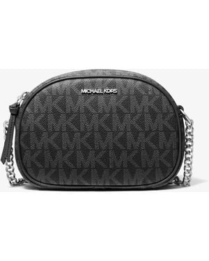 Michael Kors Outlet Mk Jet Set Small Signature Logo Oval Crossbody Bag - Grey