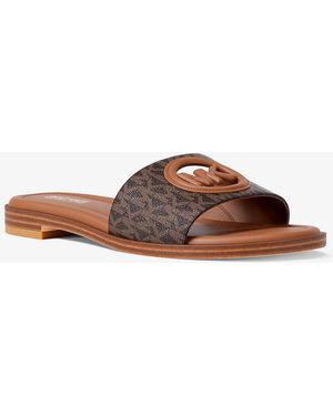 Michael Kors Outlet Mk Carissa Signature Logo Slide Sandal - Brown
