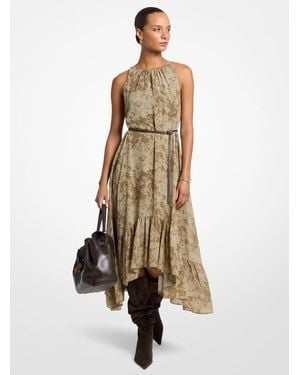 Michael Kors Floral Georgette High-Low Dress - Natural