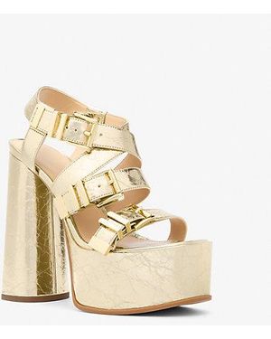 Michael Kors Darrington Crackled Metallic Leather Platform Sandal - Natural