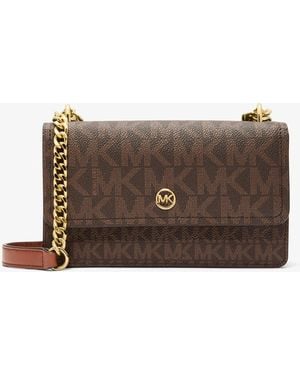 Michael Kors Outlet Mk Abbott Small Signature Logo Shoulder Bag - Brown
