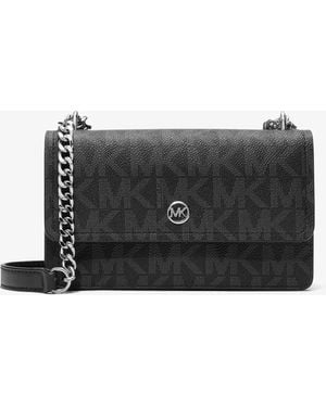Michael Kors Outlet Mk Abbott Small Signature Logo Shoulder Bag - Grey