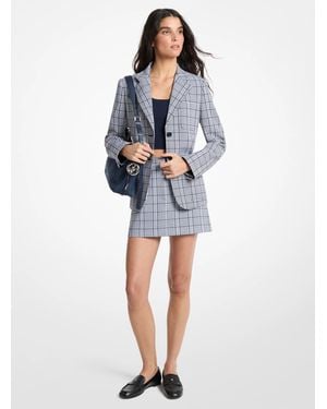 Michael Kors Mk Plaid Stretch Crepe Blazer - Blue