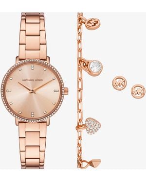 Michael Kors Mk Mini Pyper Pavé-Tone Watch And Jewellery Gift Set - Natural