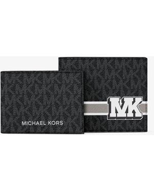 Michael Kors Cooper Striped Signature Logo Billfold Wallet With Passcase - White