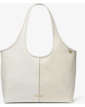 MICHAEL Michael Kors Henly Large Signature Logo And Textured Tote Bag - White