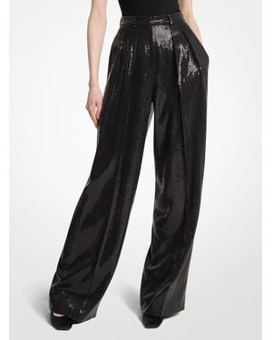Michael Kors Michael Kors Sequined Crepe Pleated Slouch Pants - Black