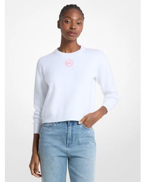 Michael Kors Embellished Logo Cotton Blend Sweater - White